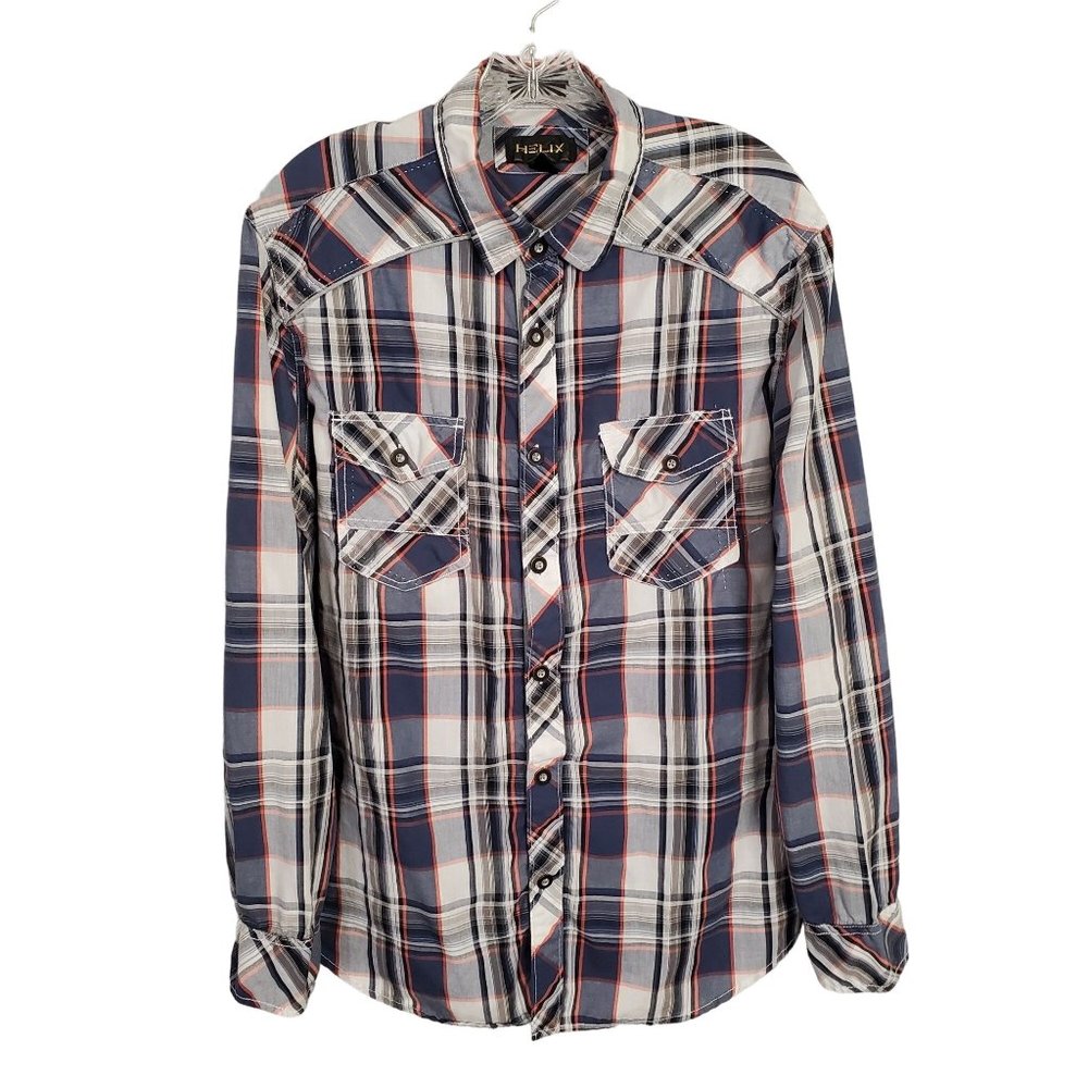 Helix Size L Shirt Casual Western Cowboy Button Front Athletic Fit Chest Pockets - Picture 2 of 8
